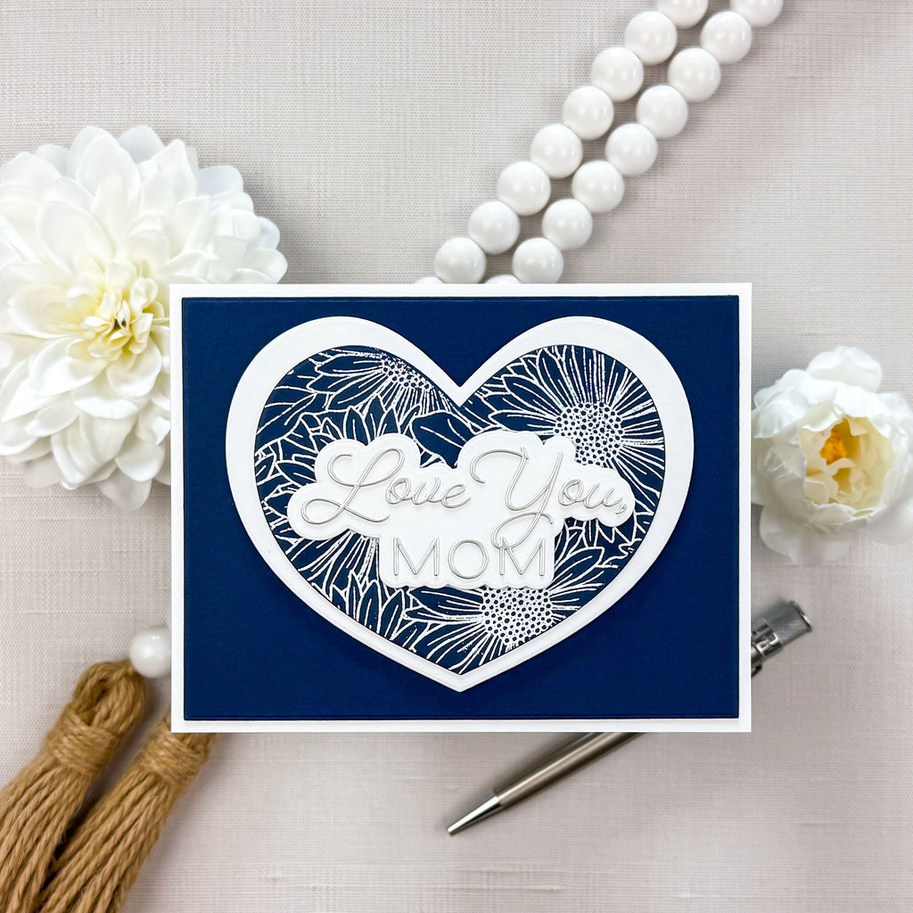 Simon Says Clear Stamp Gerbera Daisy Background sss102014 In My Heart Blue Love You, Mom Card
