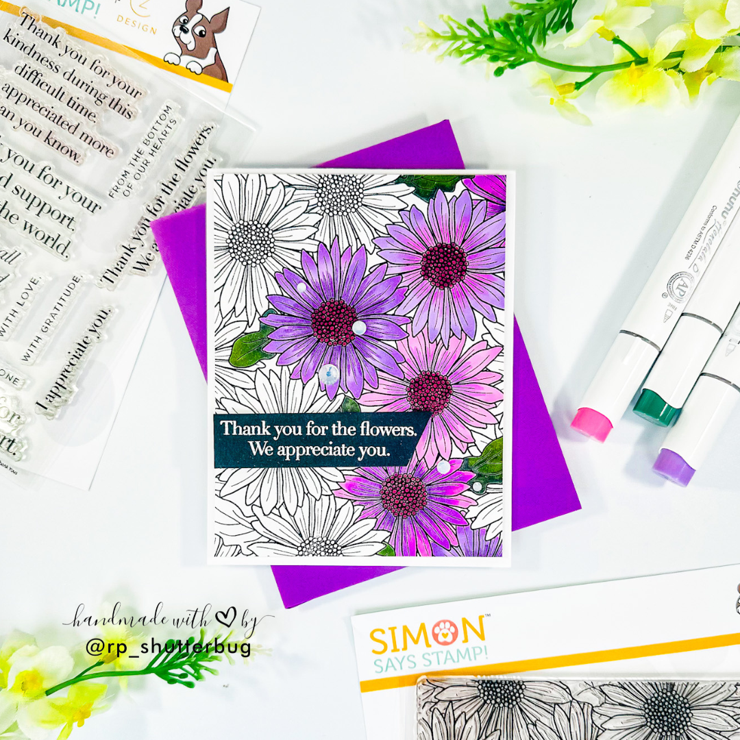 Simon Says Clear Stamp Gerbera Daisy Background sss102014 In My Heart Thank You for the Flowers Card | color-code:ALT04