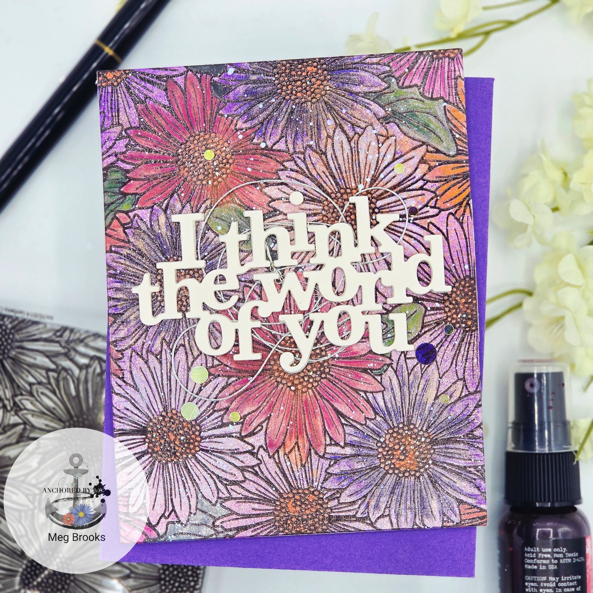 Simon Says Clear Stamp Gerbera Daisy Background sss102014 In My Heart Think the World of You Card