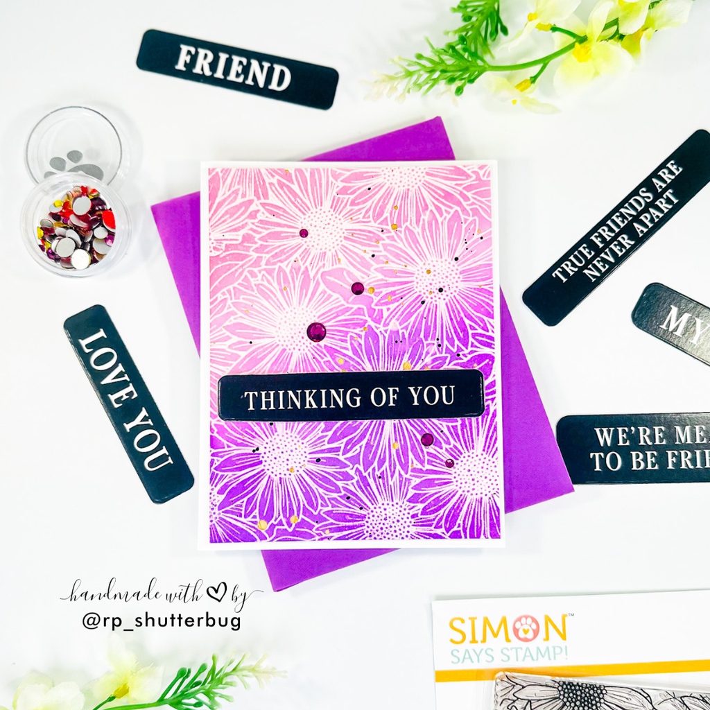 Simon Says Clear Stamp Gerbera Daisy Background sss102014 In My Heart Thinking of You Card  | color-code:ALT05