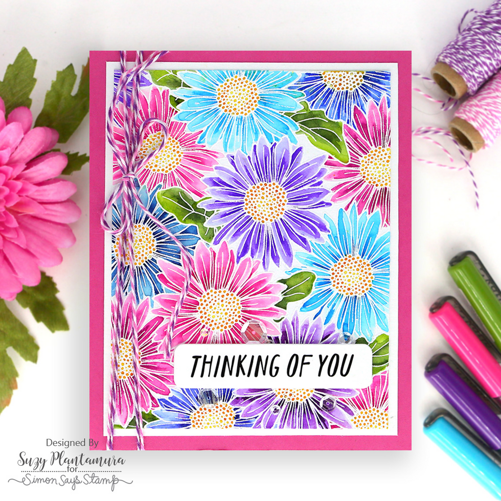 Simon Says Clear Stamp Gerbera Daisy Background sss102014 In My Heart Thinking of You Card Suzy Plantamura | color-code:ALT06