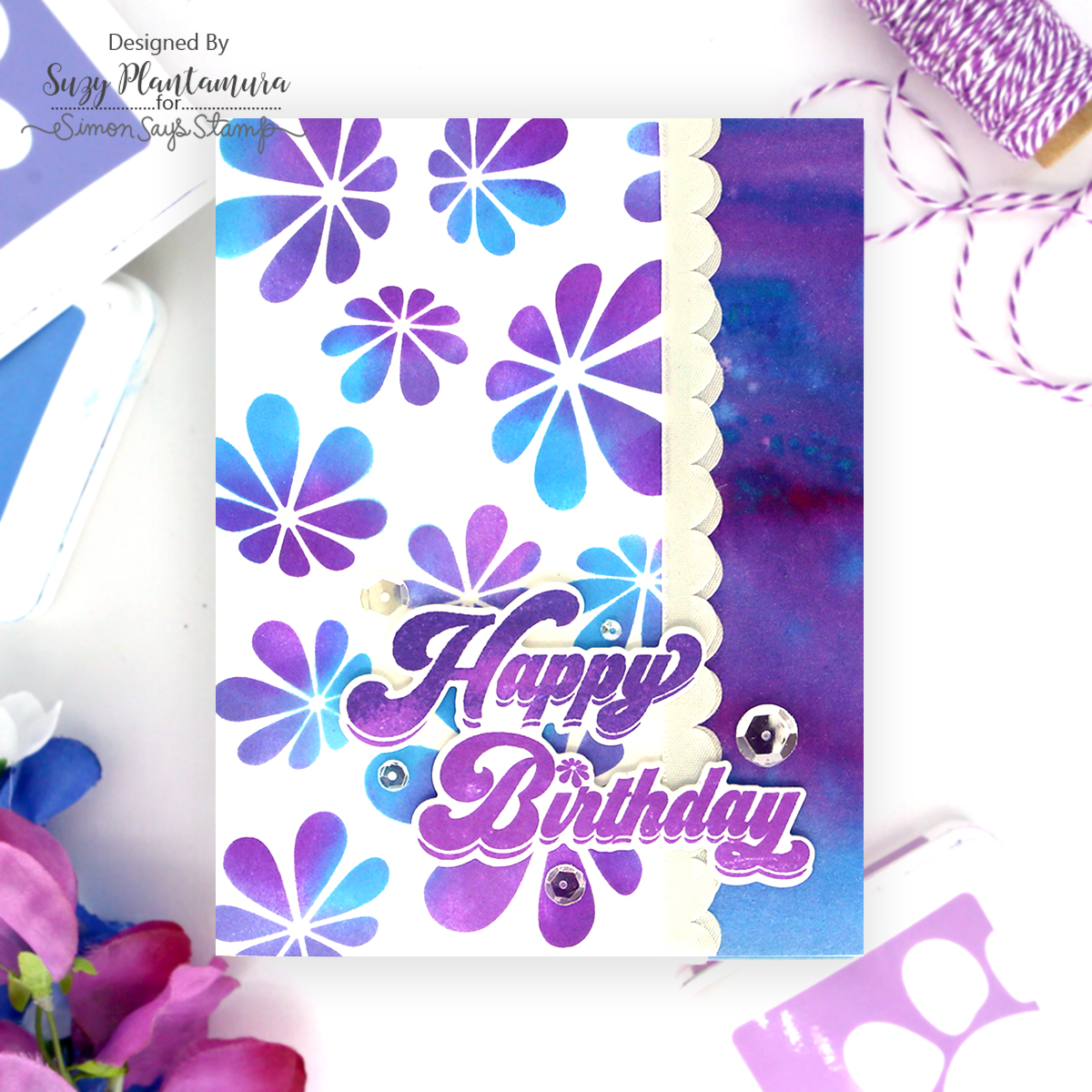 Simon Says Clear Stamp Groovy Daisies 1300ss Beautiful Moments Groovy Birthday Card Suzy Plantamura | color-code:ALT07