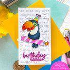 Simon Says Clear Stamp Scripty Birthday Background 1270ss STAMPtember Parrot Birthday Card Keisha Charles