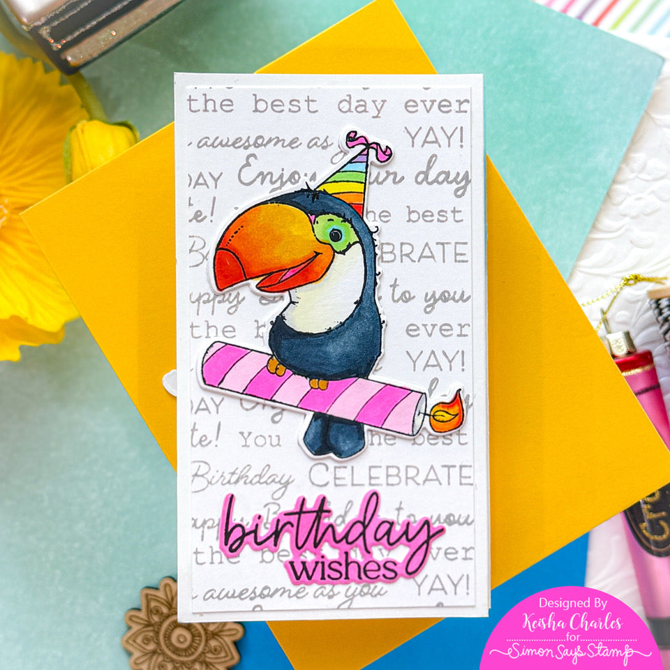 Simon Says Clear Stamp Scripty Birthday Background 1270ss STAMPtember Parrot Birthday Card Keisha Charles