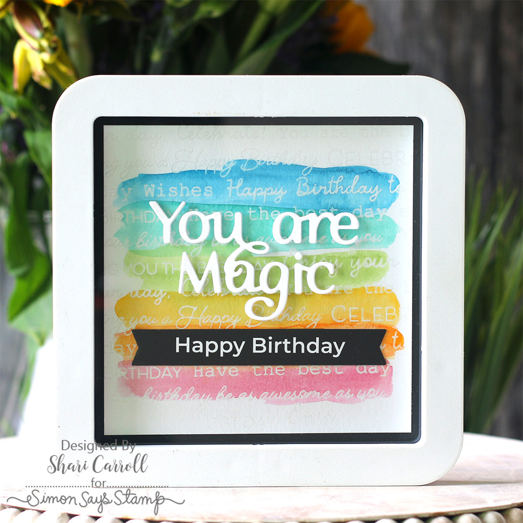 Simon Says Clear Stamp Scripty Birthday Background 1270ss STAMPtember Rainbow Magic Birthday Card