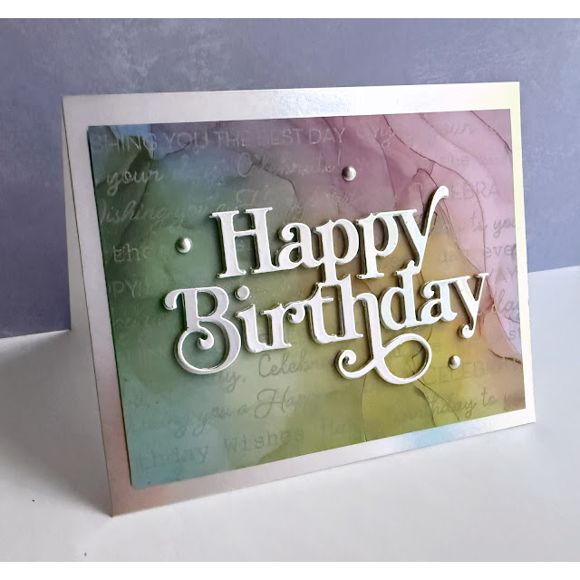 Simon Says Clear Stamp Scripty Birthday Background 1270ss STAMPtember Silvery Birthday Card Lisa Addesa | color-code:ALT05