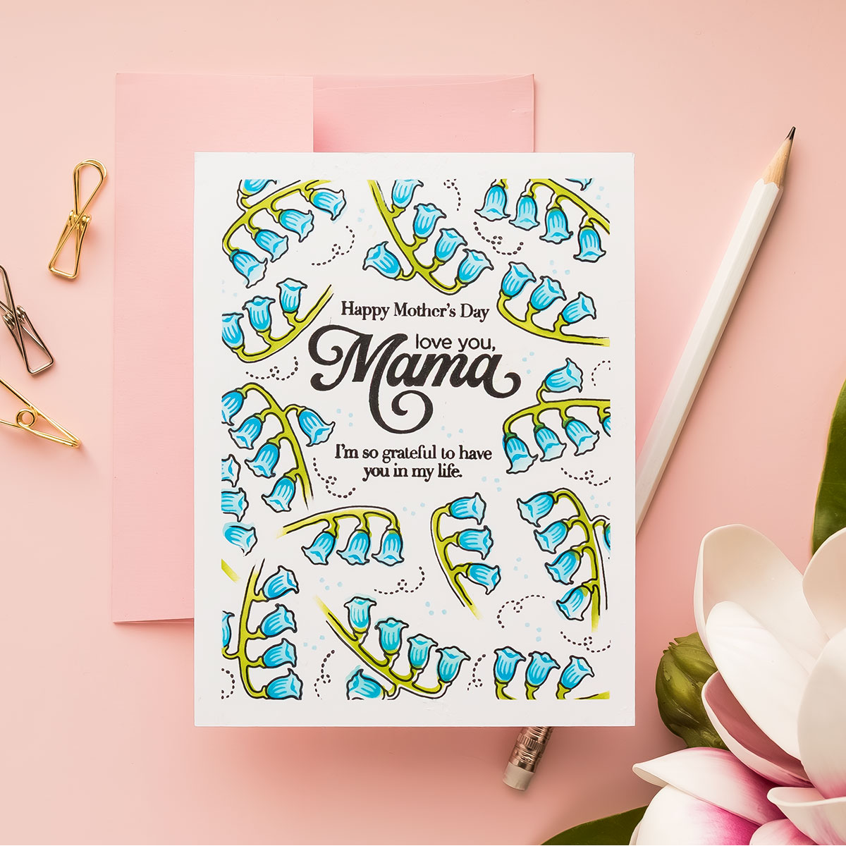 Simon Says Clear Stamps Basket of Blooms 2380ssc Beautiful Moments Bluebell Mother's Day Card | color-code:ALT01