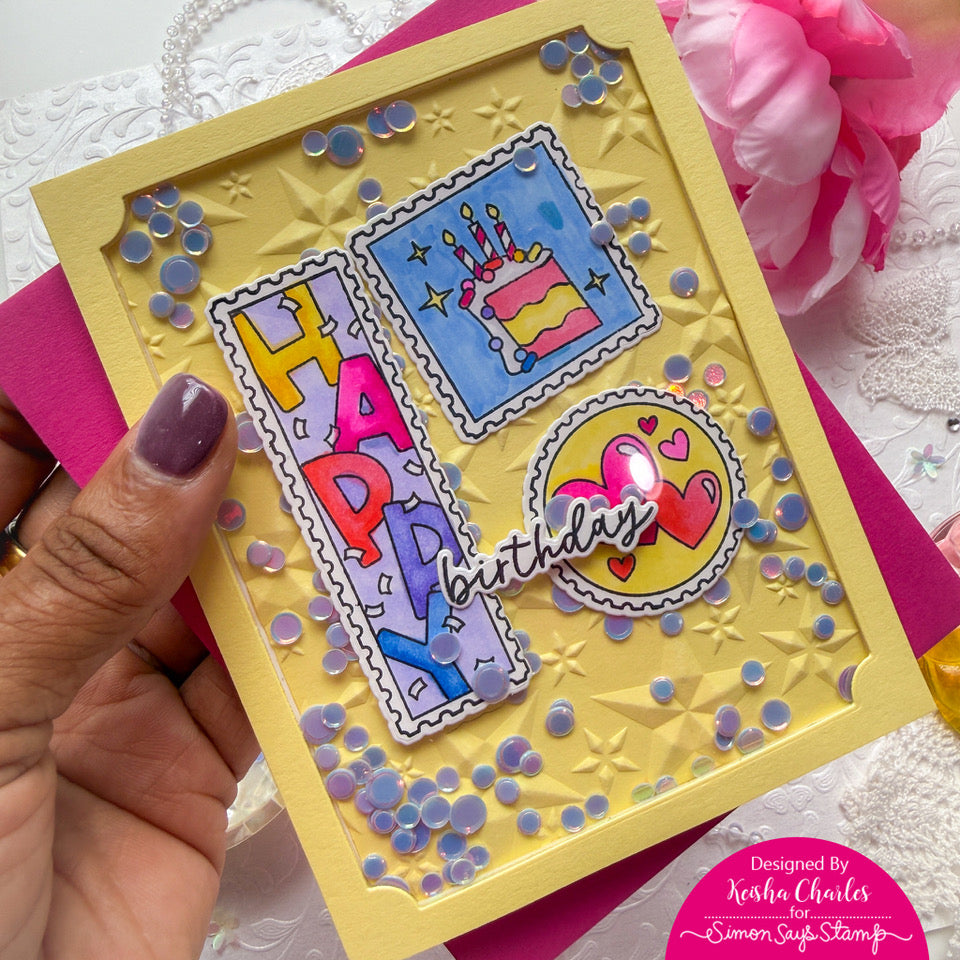 Simon Says Clear Stamps Birthday Love 1212ssc Yellow Birthday Shaker Card Keisha Charles