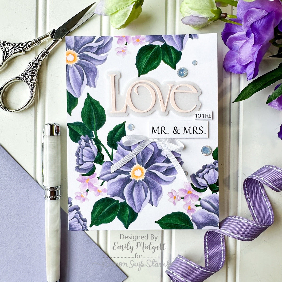 Simon Says Clear Stamps Blooms of Encouragement 2226ssc Always There Purple Floral Wedding Card Emily Midgett