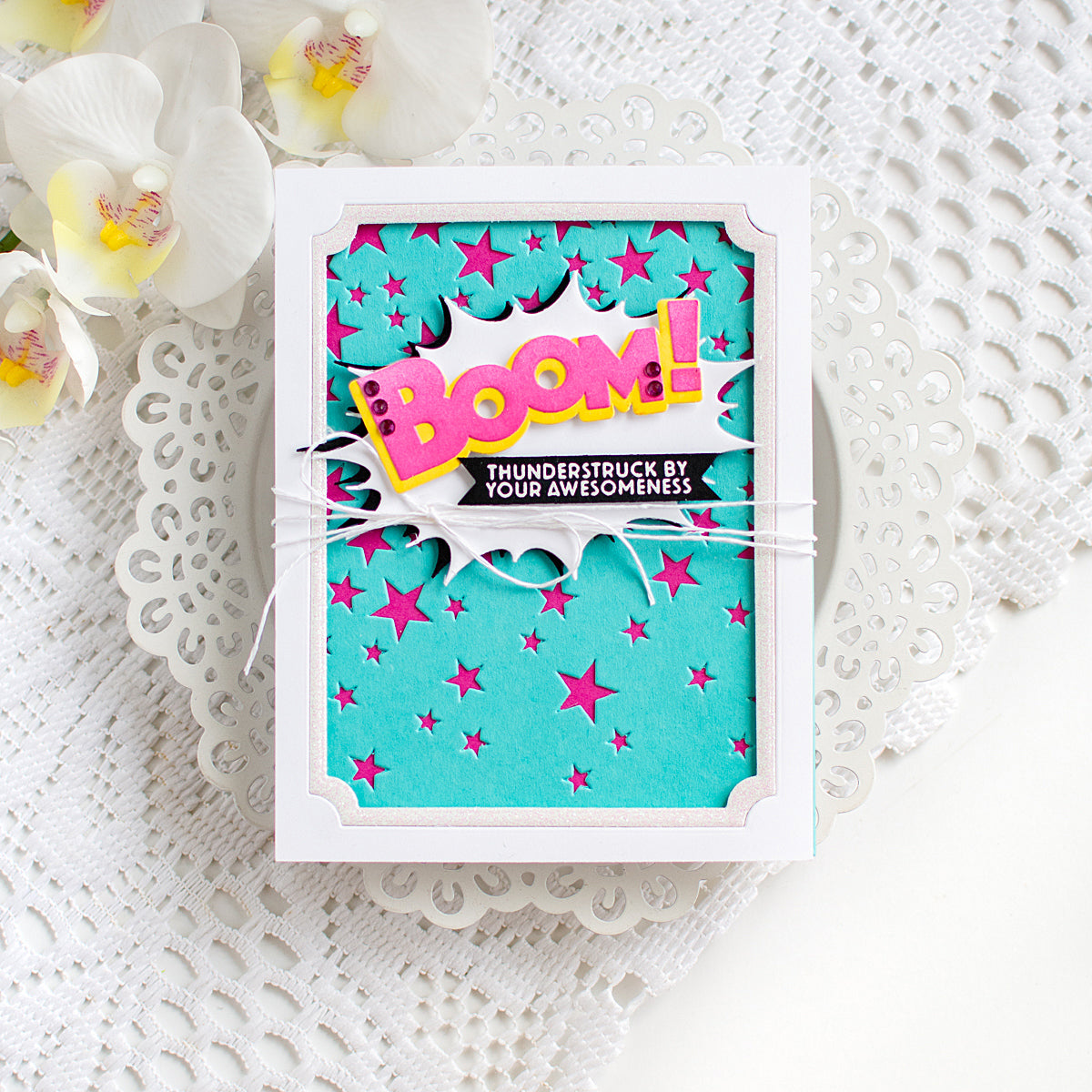 Simon Says Clear Stamps Boom 2428msc Shine On Heather Hoffman Pink Stars Card