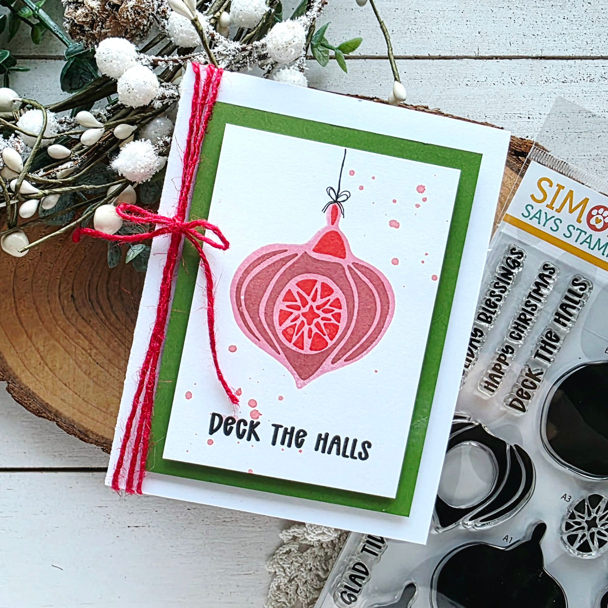 Simon Says Clear Stamps Christmas Ornaments 2466msc Sending Cheer Amanda Wilcox Deck the Halls Christmas Card