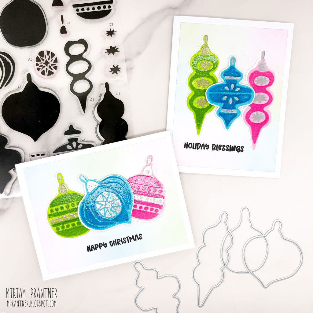 Simon Says Clear Stamps Christmas Ornaments 2466msc Sending Cheer Miriam Prantner Embossed Holiday Cards
