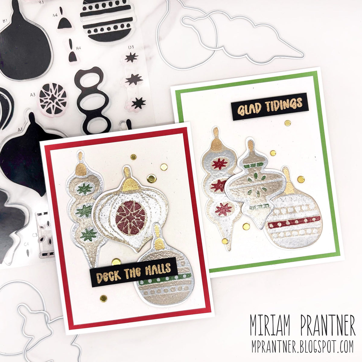 Simon Says Clear Stamps Christmas Ornaments 2466msc Sending Cheer Miriam Prantner Silver Holiday Cards