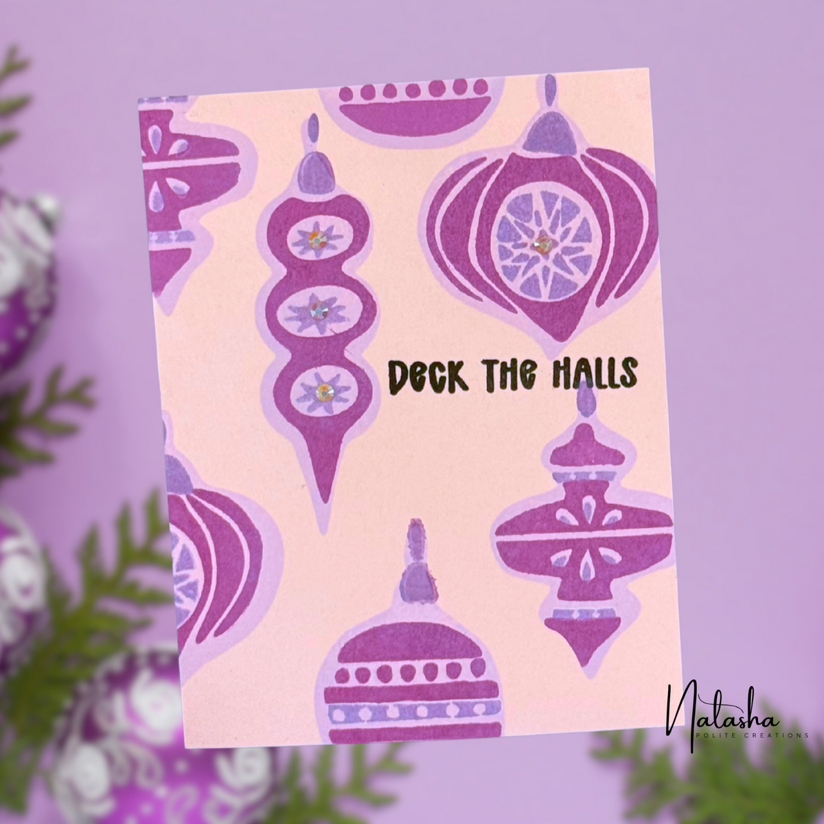 Simon Says Clear Stamps Christmas Ornaments 2466msc Sending Cheer Natasha Polite Plum Holiday Card