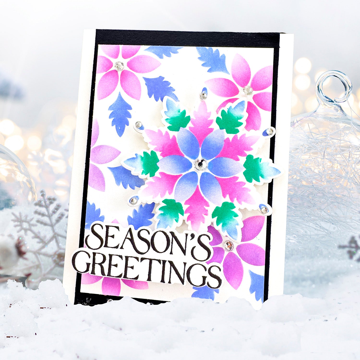 Simon Says Clear Stamps Christmas Star Flakes 2413ssc Heidi Crowl Bright Snowflake Season's Greetings Card | color-code:ALT04