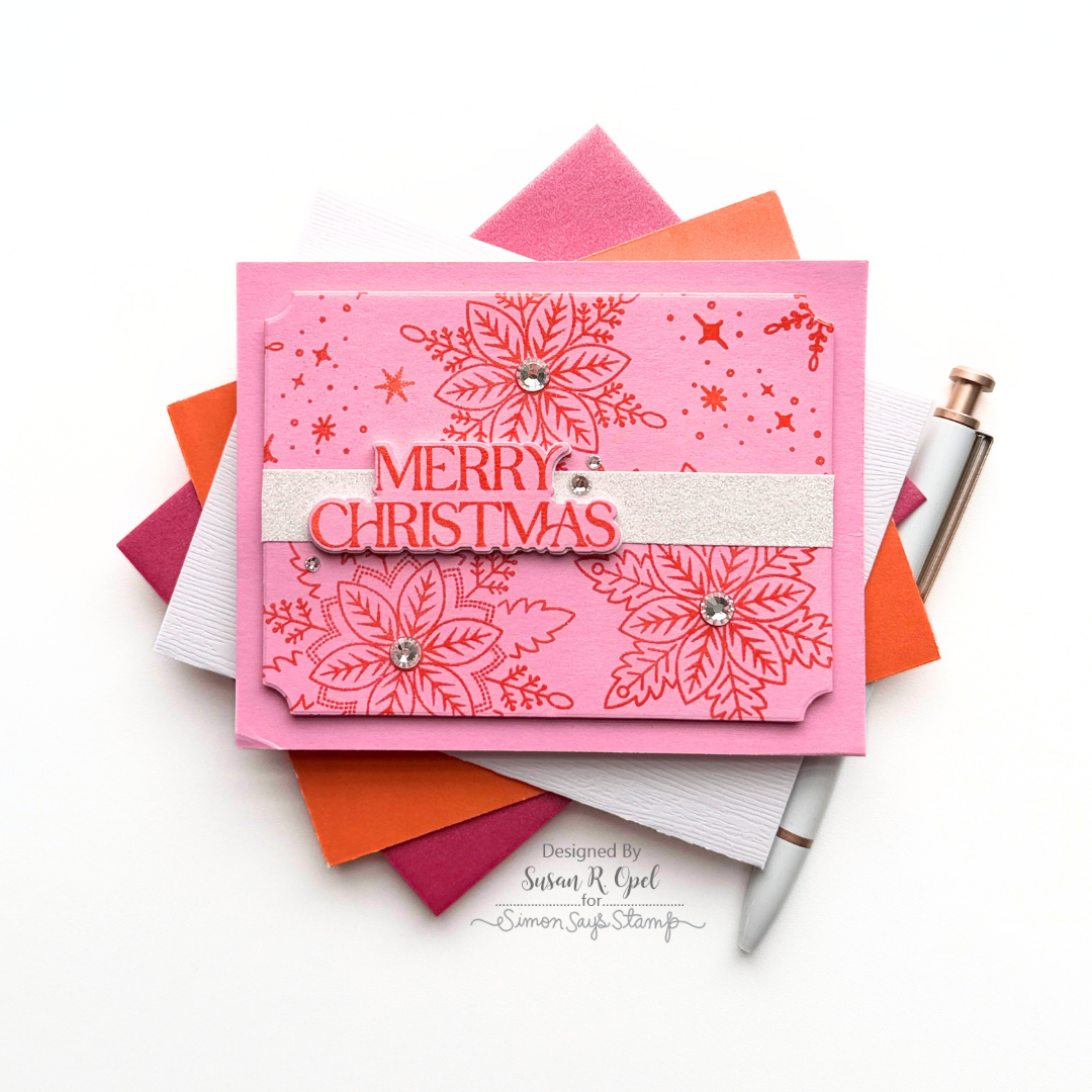 Simon Says Clear Stamps Christmas Star Flakes 2413ssc Susan R. Opel Pink and Orange Christmas Card | color-code:ALT12