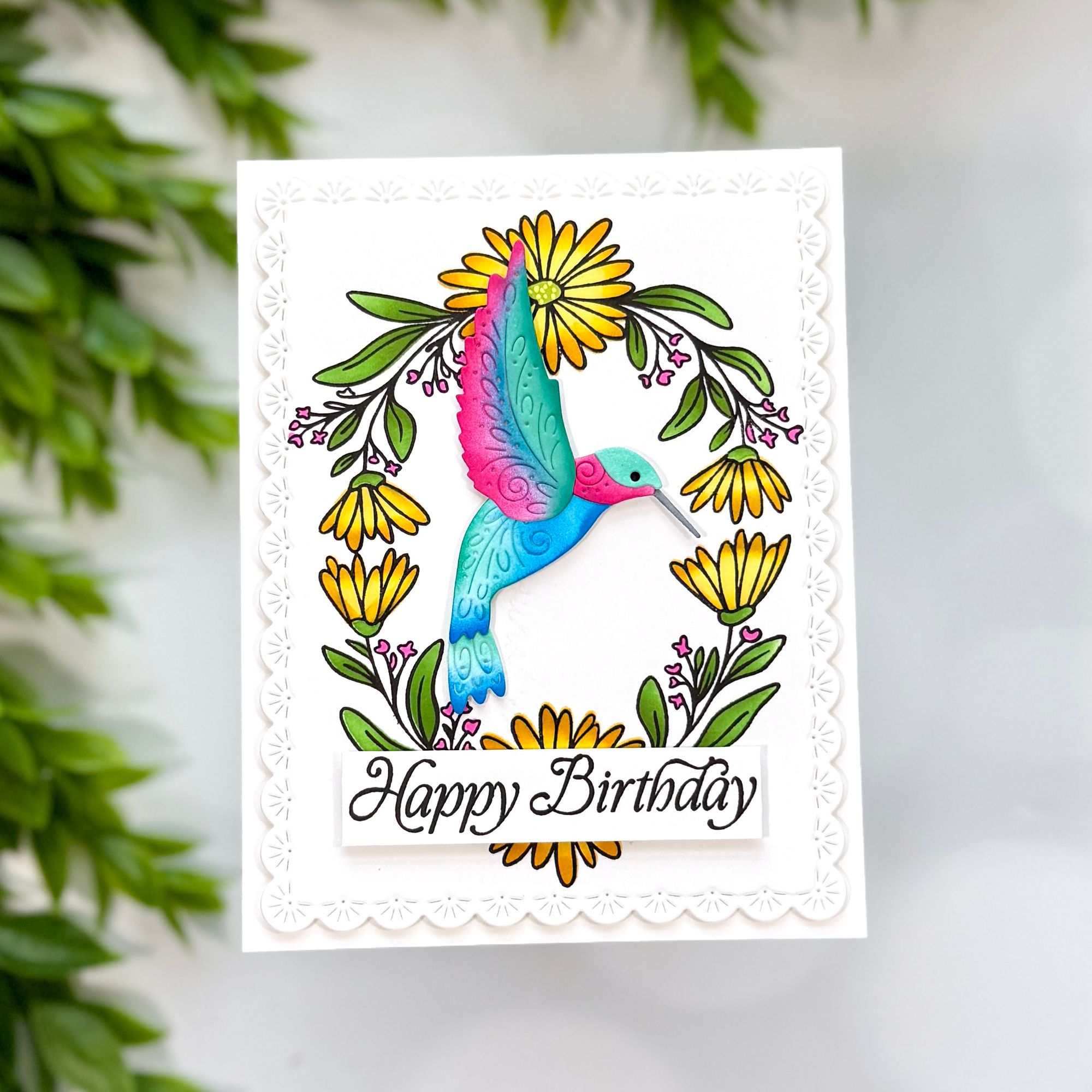 Simon Says Clear Stamps Daisy Frame 2415ssc Every Happiness Carol Hintermeier Hummingbird Birthday Card