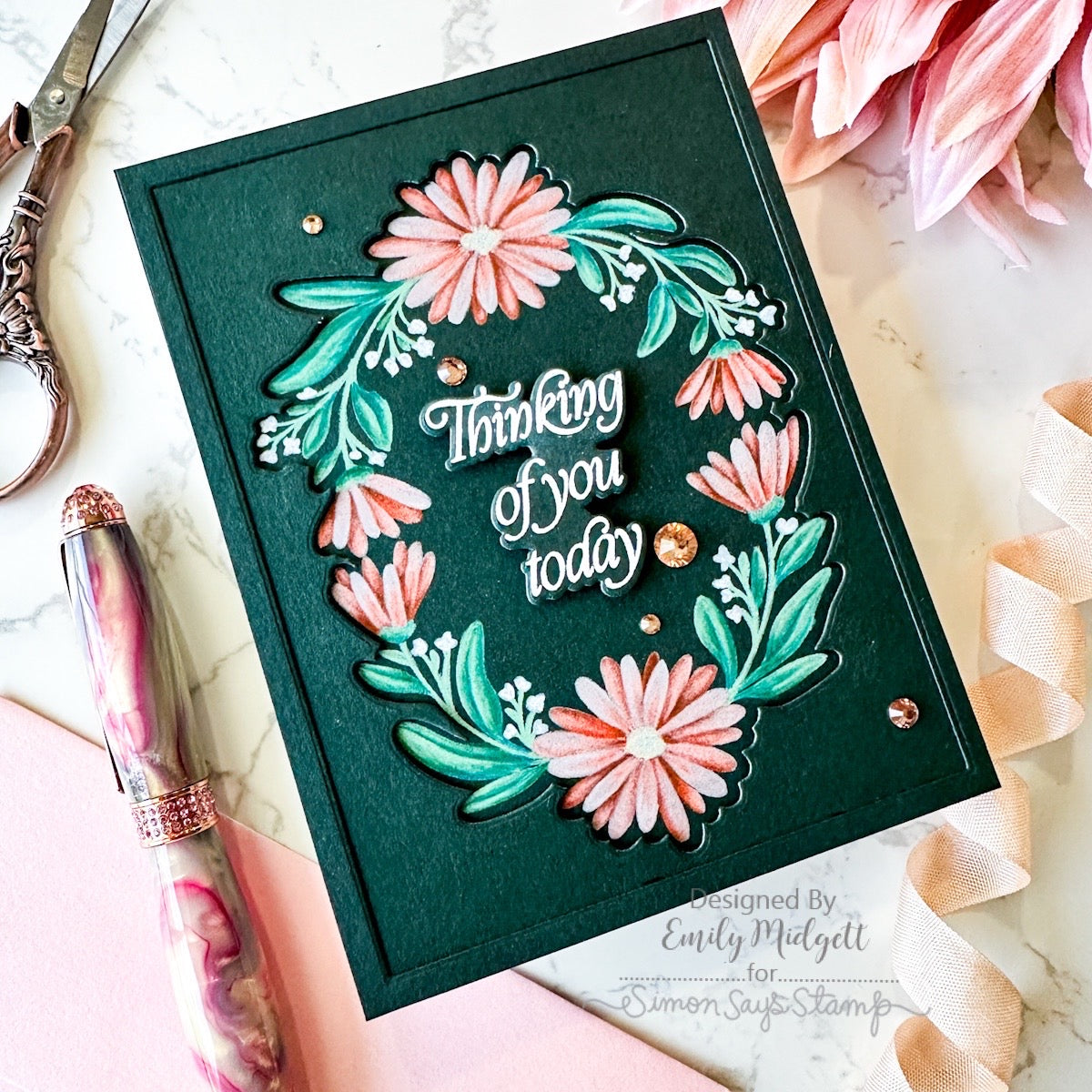 Simon Says Clear Stamps Daisy Frame 2415ssc Every Happiness Emily Midgett Green Thinking of You Card
