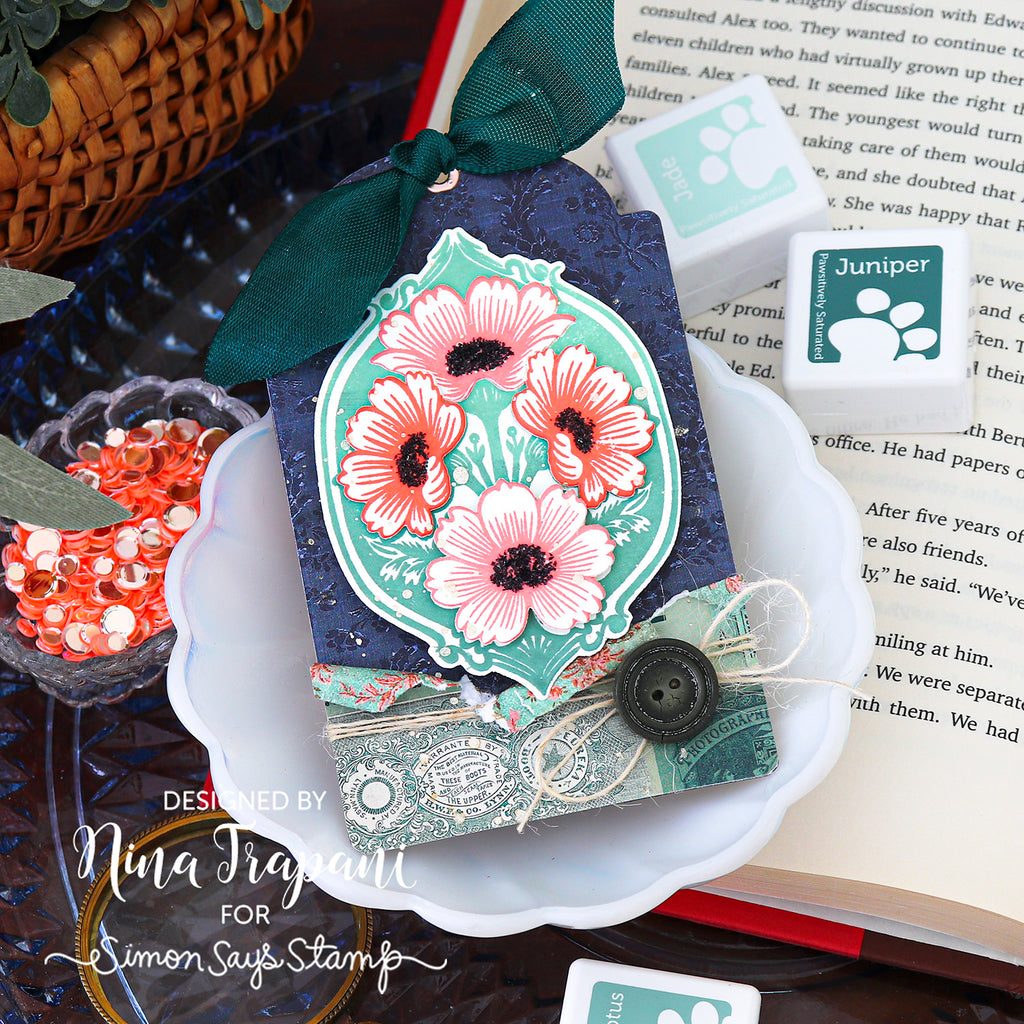 Simon Says Clear Stamps Deco Blossoms 1403ssc Nina-Marie Trapani Vintage Floral Tag | color-code:ALT01