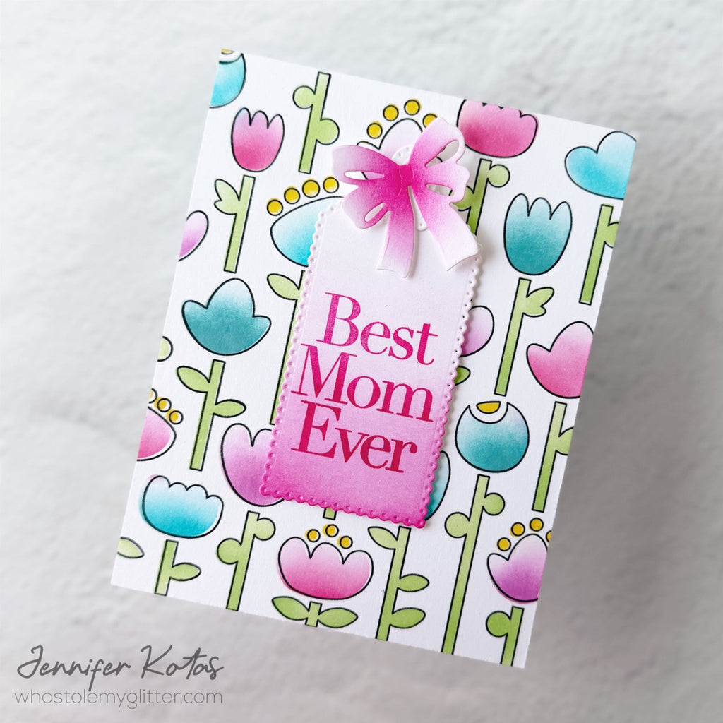 Simon Says Clear Stamps Folk Flowers Background 1352ssc In My Heart Best Mom Ever Card Jennifer Kotas | color-code:ALT01