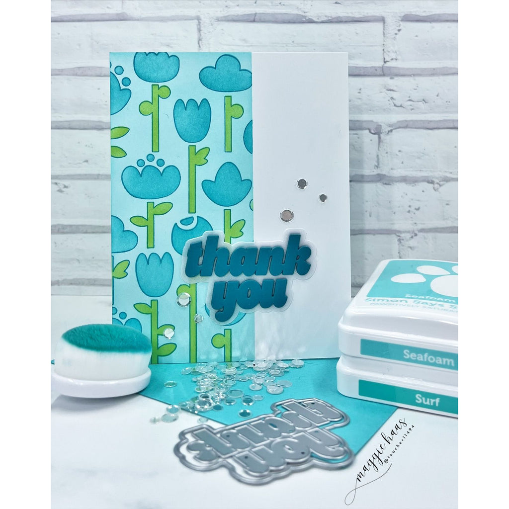 Simon Says Clear Stamps Folk Flowers Background 1352ssc In My Heart Blue Thank You Card
