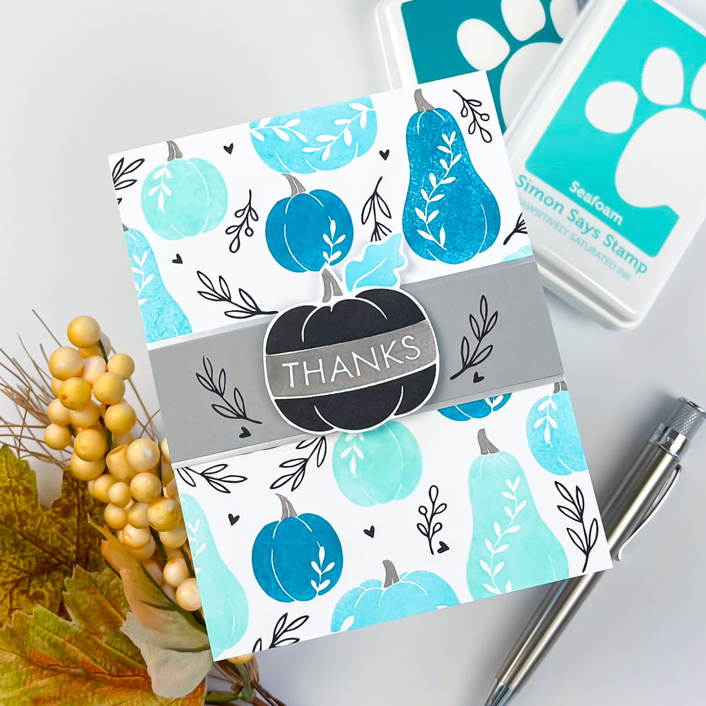 Simon Says Clear Stamps Harvest Blessings 3443ssc Stamptember Charlene Madrid Blue Gourds and Pumpkins Thanks Card
