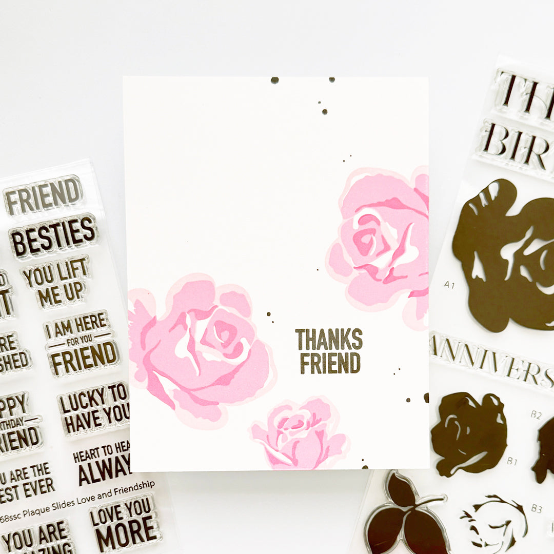 Simon Says Clear Stamps Heirloom Roses 2402ssc Always There Thanks Friend Pink Roses Card Carly Tee Minner