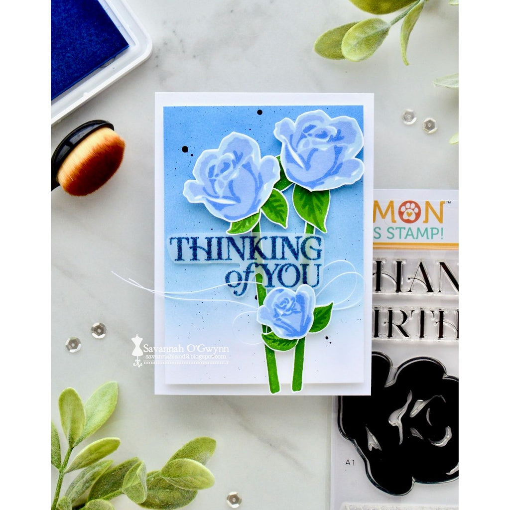 Simon Says Clear Stamps Heirloom Roses 2402ssc Always There Thinking of You Blue Roses Card Savannah O'Gwinn