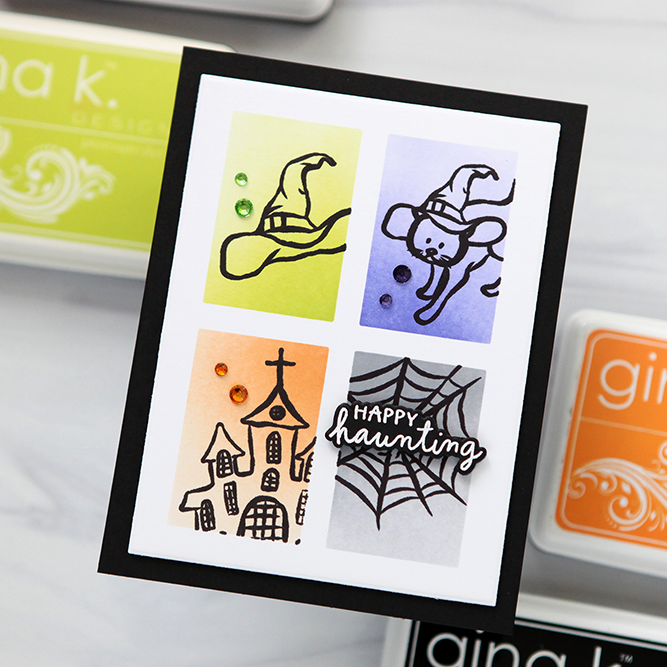 Simon Says Clear Stamps Homespun Halloween 2509ssc Cathy Zielske Colorblocked Green Purple Orange Halloween Card | color-code:ALT02