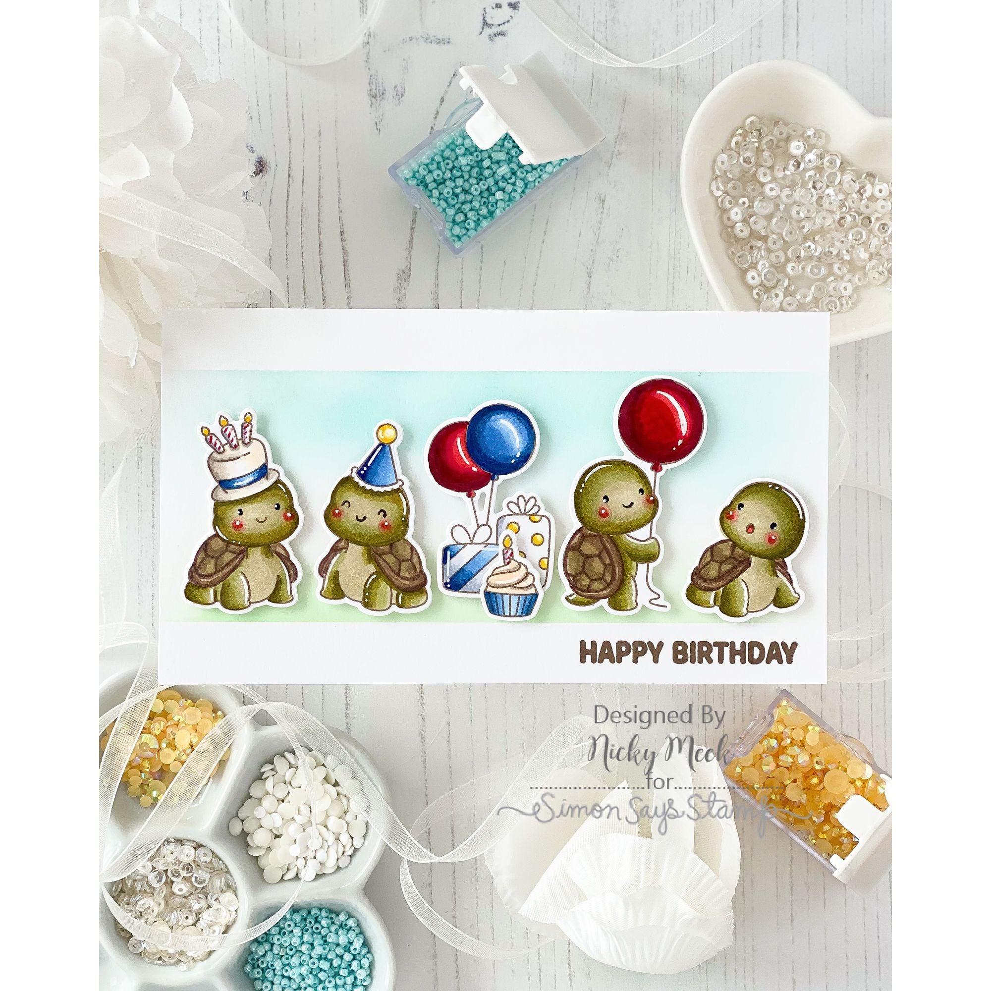 Simon Says Clear Stamps Let's Shellebrate 3221ssc In My Heart Birthday Turtles with Balloons Card