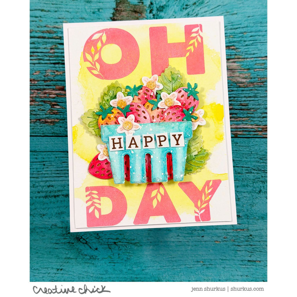 Simon Says Clear Stamps Lettered Oh Happy Day 3392ssc Always There Strawberry Card Jenn Shurkus