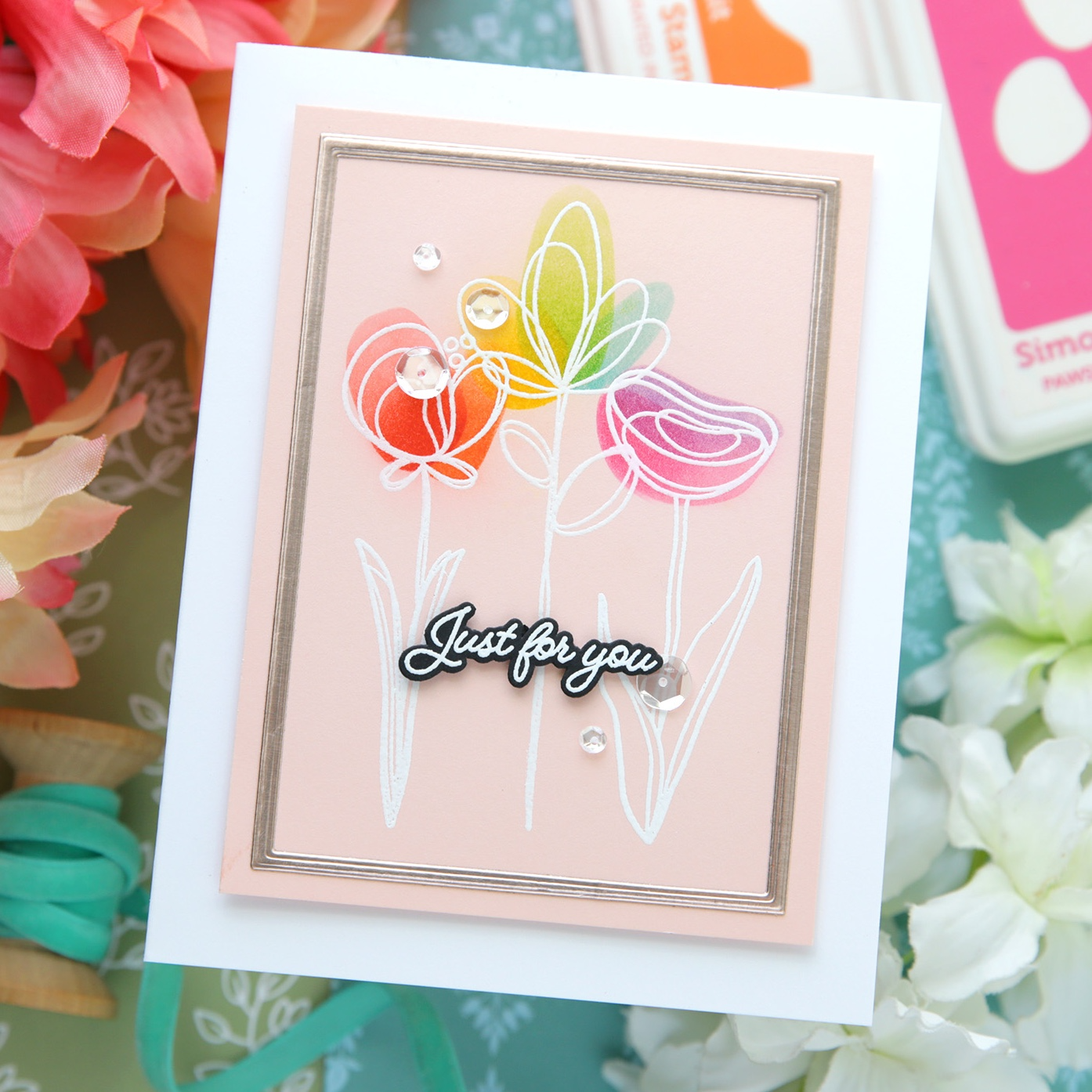 Simon Says Clear Stamps Long Stem Florals 3385ssc Just for You Card Laura Bassen | color-code:ALT10