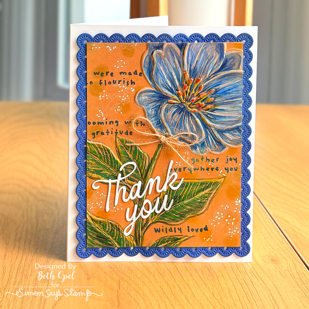 Simon Says Clear Stamps Made to Flourish 2469ssc Beth Opel Vintage Blue Floral Thank You Card