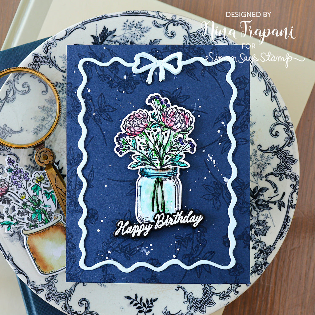 Simon Says Clear Stamps Made to Flourish 2469ssc Nina-Marie Trapani Navy Flowers Birthday Card