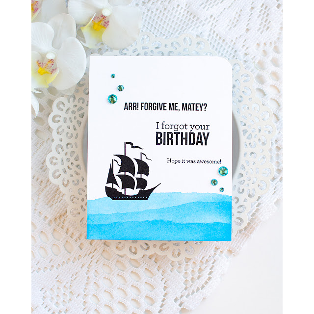 Simon Says Clear Stamps Oh Ship 1276ssc Shine On Pirate Belated Birthday Card Heather Hoffman | color-code:ALT02