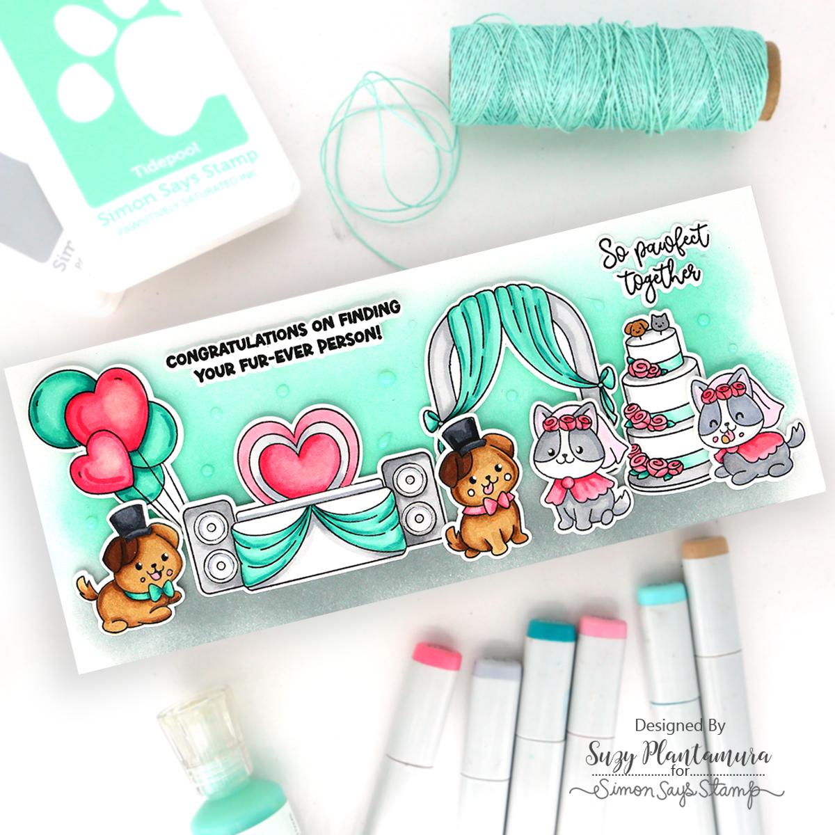 Simon Says Clear Stamps Pawfect Together 2425ssc Always There * Slimline Cute Wedding Card Suzy Plantamura | color-code:ALT01