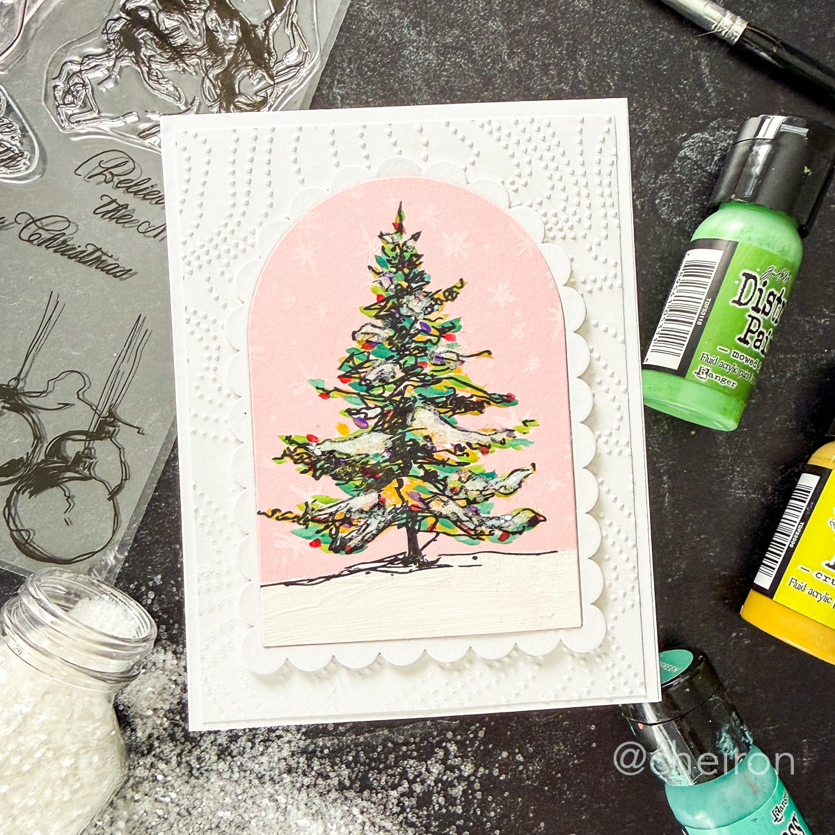 Simon Says Clear Stamps Season of Magic for Tim Holtz Workshop 2491ssc Cheiron Brandon Festive Tree Christmas Card