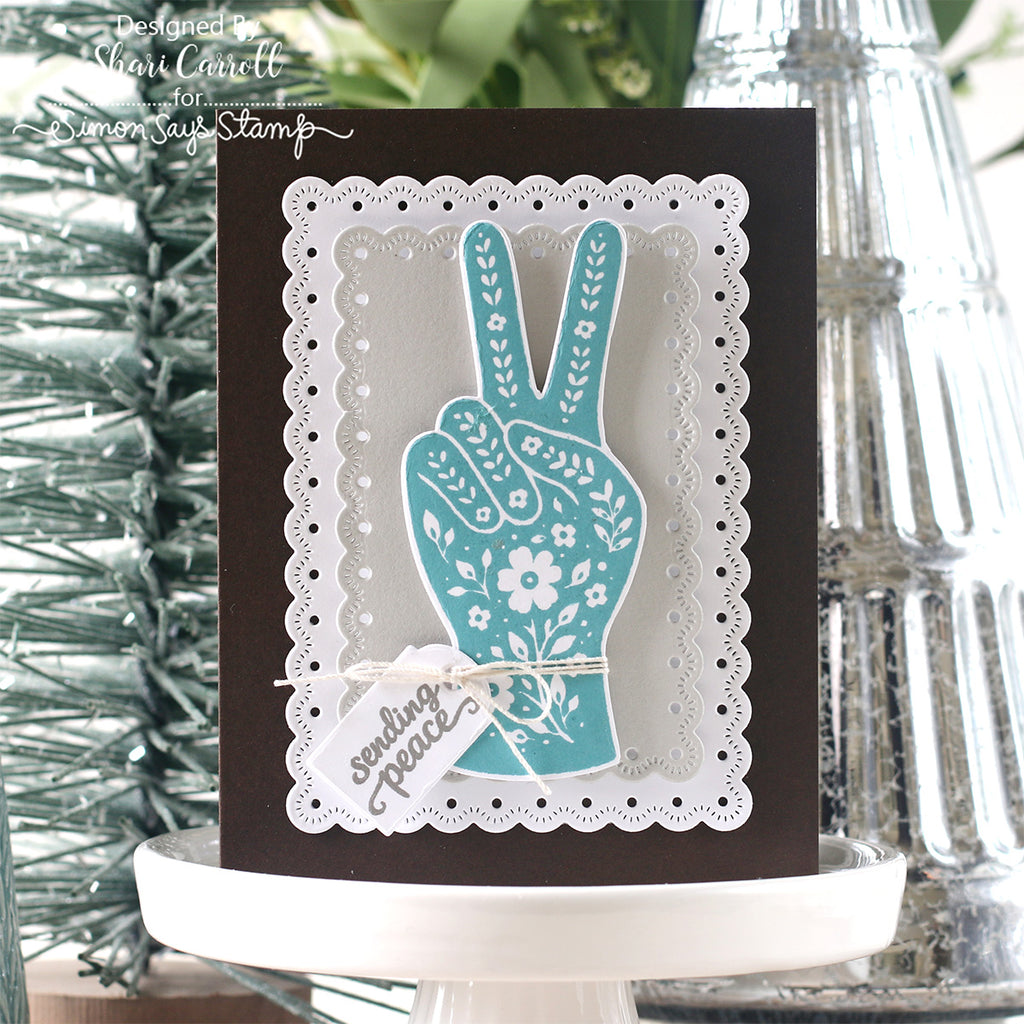 Simon Says Clear Stamps Still Here 3446ssc Sending Cheer Shari Carroll Blue Peace Sign with Hand Encouragement Card