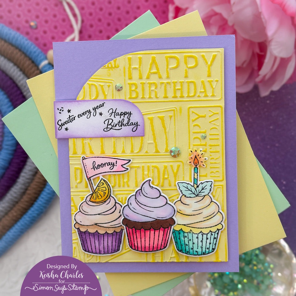 Simon Says Clear Stamps Strike Up the Fun 3440ssc Stamptember Keisha Charles Birthday Cupcakes Card