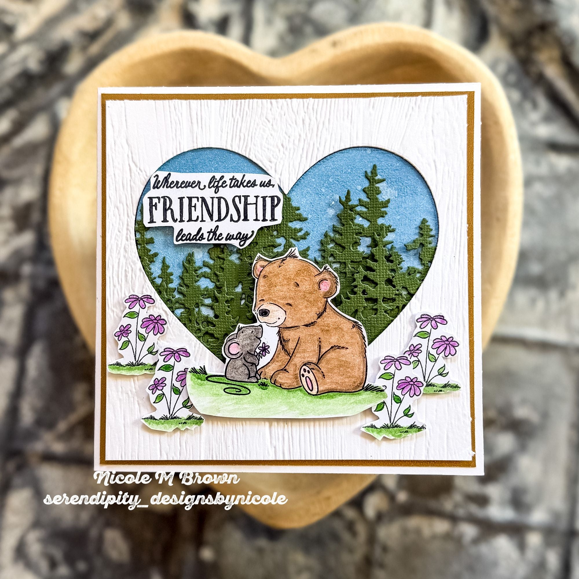 Simon Says Clear Stamps Woodland Friends 2370ssc Every Happiness Nicole Brown Bear and Mouse Friendship Card 
