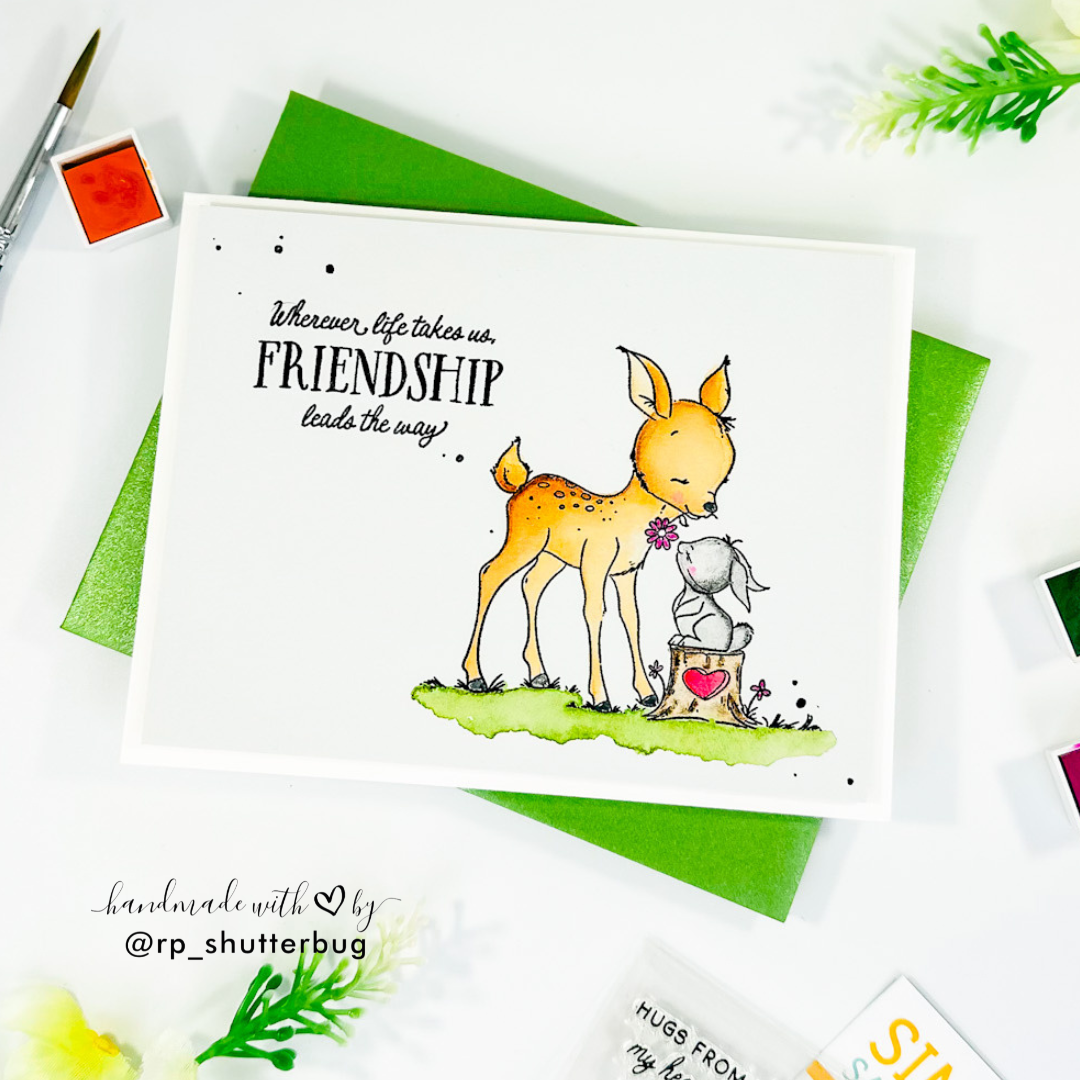 Simon Says Clear Stamps Woodland Friends 2370ssc Every Happiness Revati PanickarDeer and Bunny Friendship Card 
