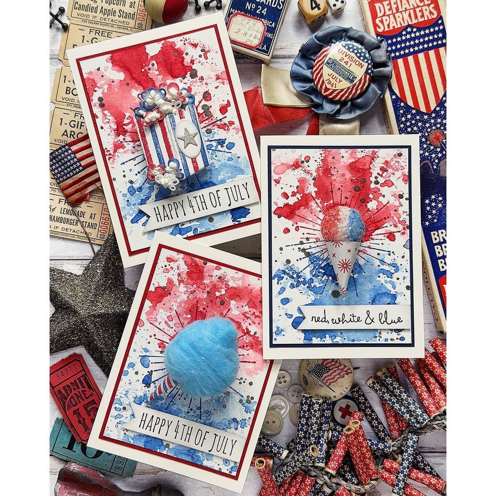 Simon Says Stamp 3D Box and Popcorn Wafer Dies 1698sd Tim Holtz Independence Day Cards