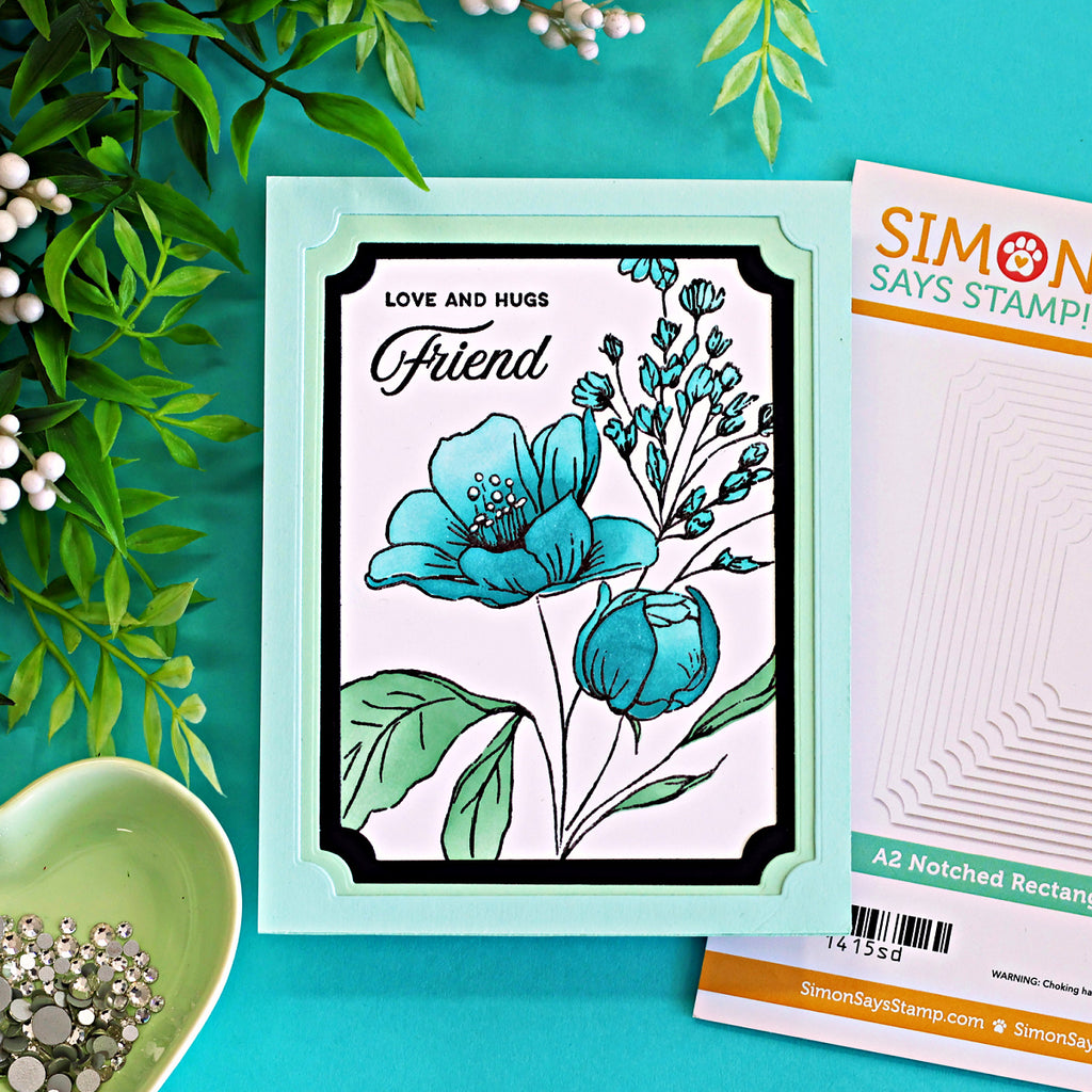 Simon Says Stamp A2 Notched Rectangles Wafer Dies 1415sd Always There Aqua Floral Friend Card Sandi MacIver | color-code:ALT03
