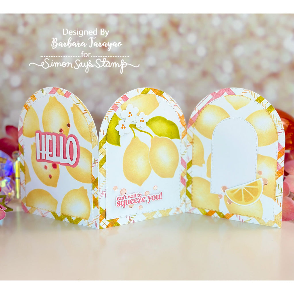 Simon Says Stamp A2 Stitched Arches Wafer Dies 1590sd Every Happiness Barbara Tarayao Tri-Fold Shaped Card