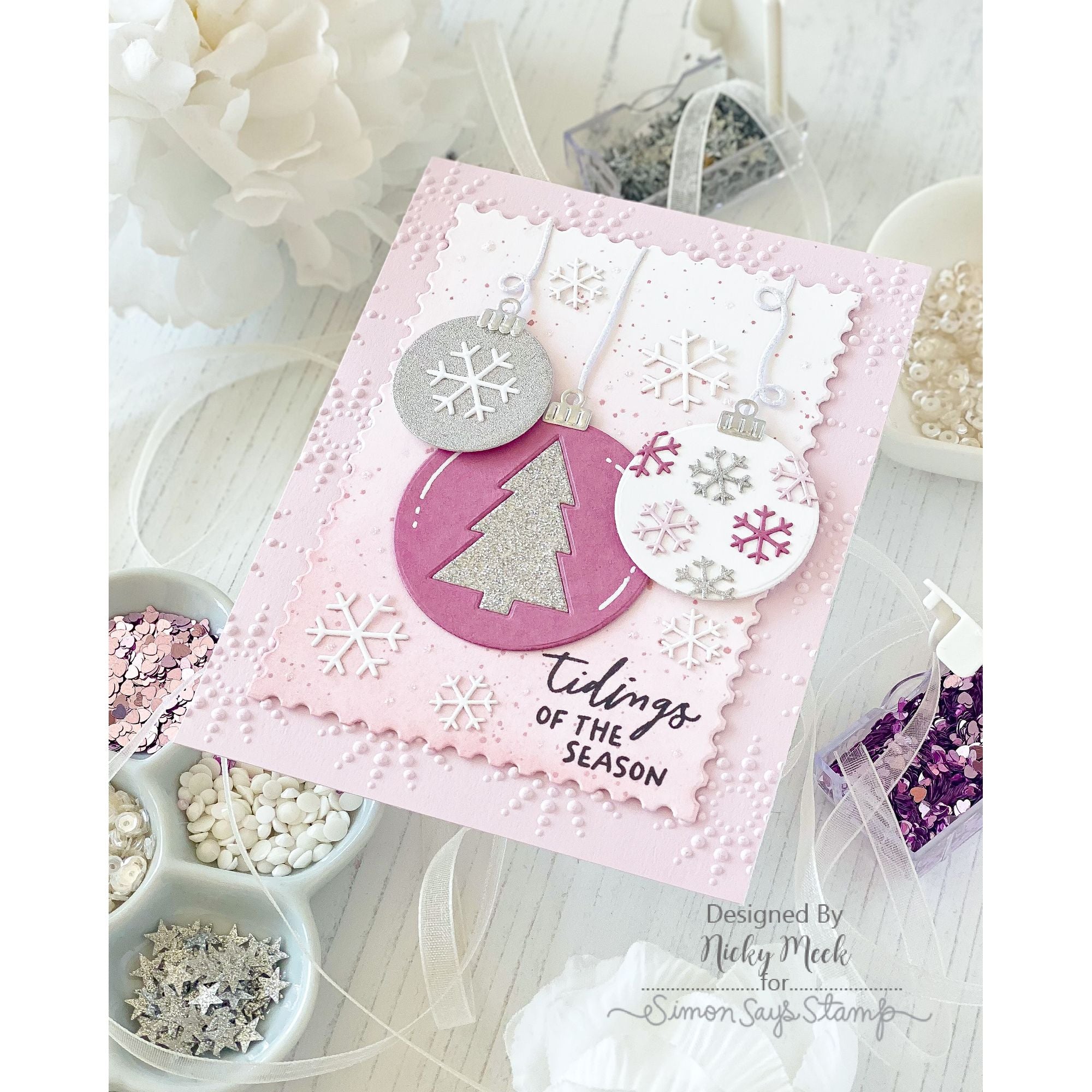 Simon Says Stamp Artful Palette Christmas Wafer Dies 1652sdc Nicky Meek Pink Christmas Card