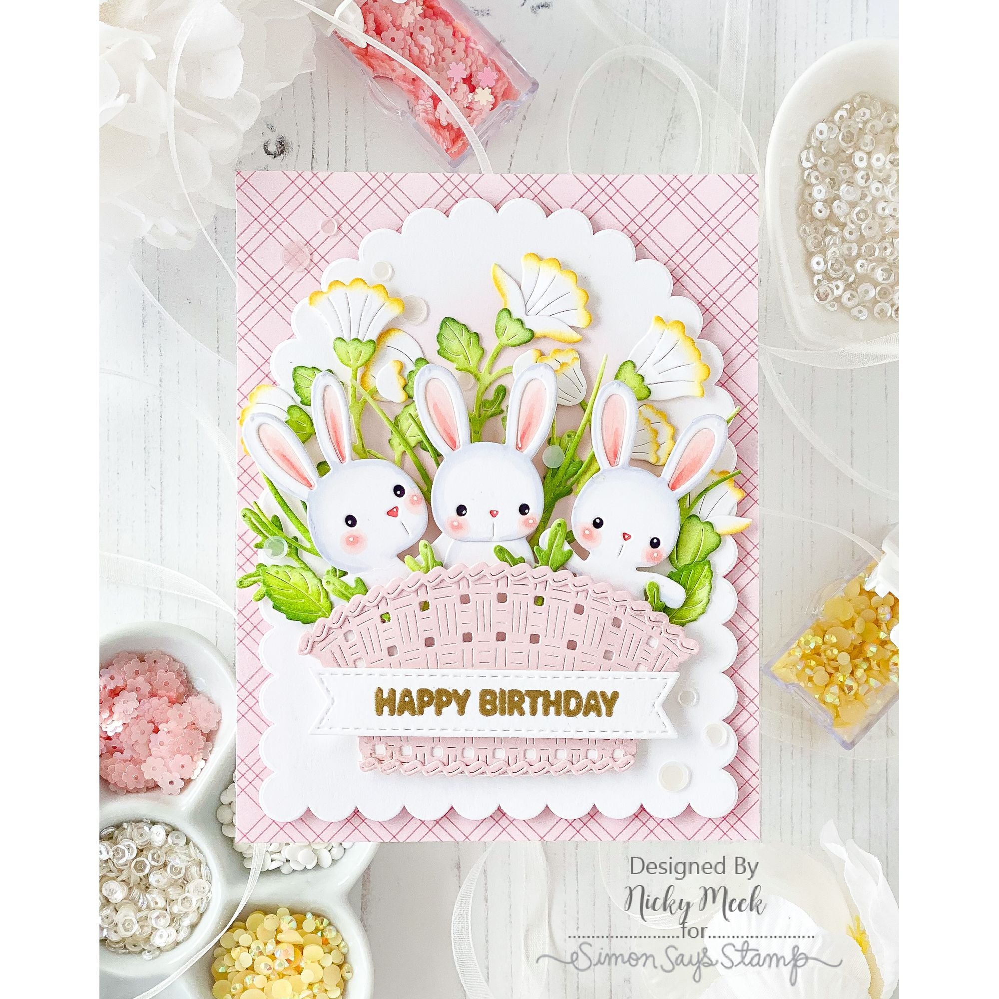 Simon Says Stamp Balloon Bunny Wafer Dies s1116 In My Heart Springtime Birthday Card Nicky Meek