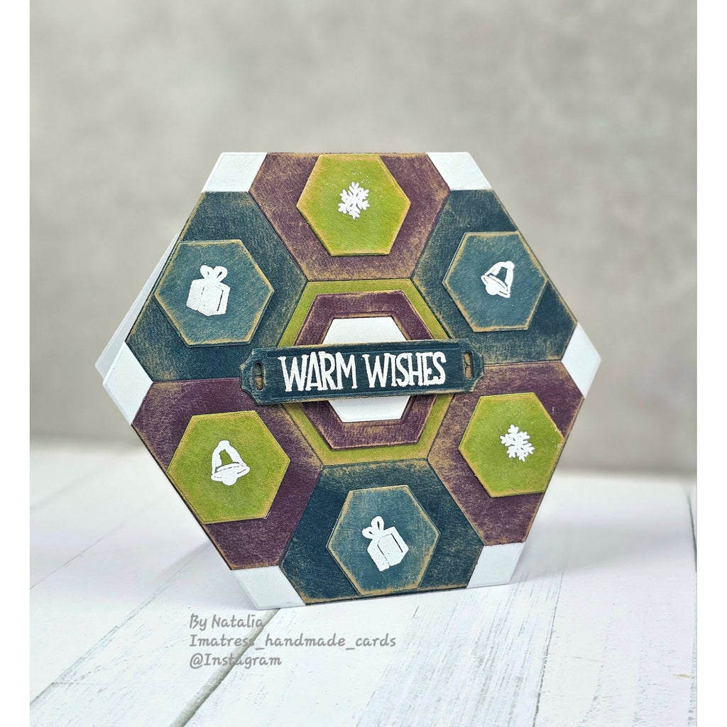 Simon Says Stamp Basic Shapes Hexagons Wafer Dies 1360sd DieCember Warm Wishes Card Natalia Alton