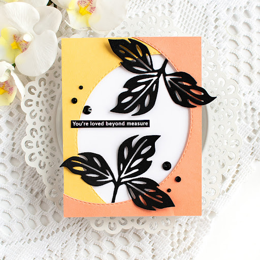 Simon Says Stamp Basil Leaves Wafer Dies 1315md Friend Like You Heather Hoffman Silhouetted Leaves Card