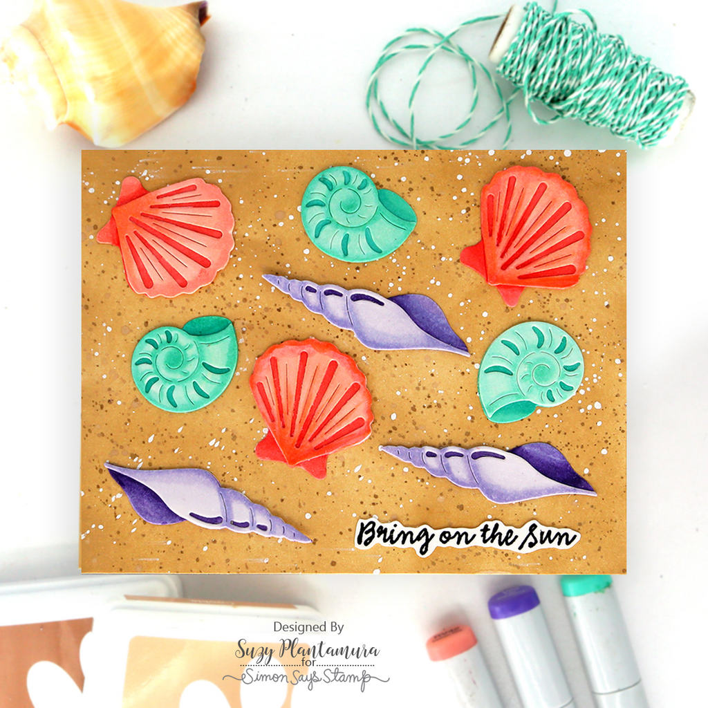 Simon Says Stamp Beachcomber Seashells Wafer Dies s1164 Shine On Shells in the Sand Card Suzy Plantamura | color-code:ALT06