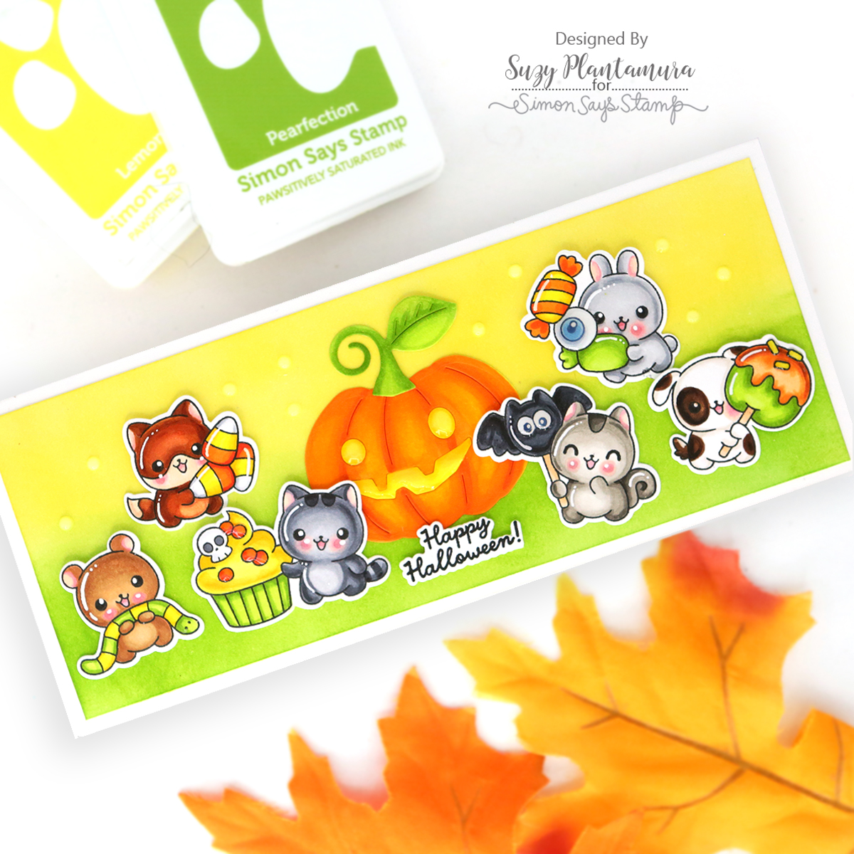 Simon Says Stamp Beaming Jack o Lantern Wafer Dies s1185 Stamptember Suzy Plantamura Halloween Critters Slimline Card | color-code:ALT02